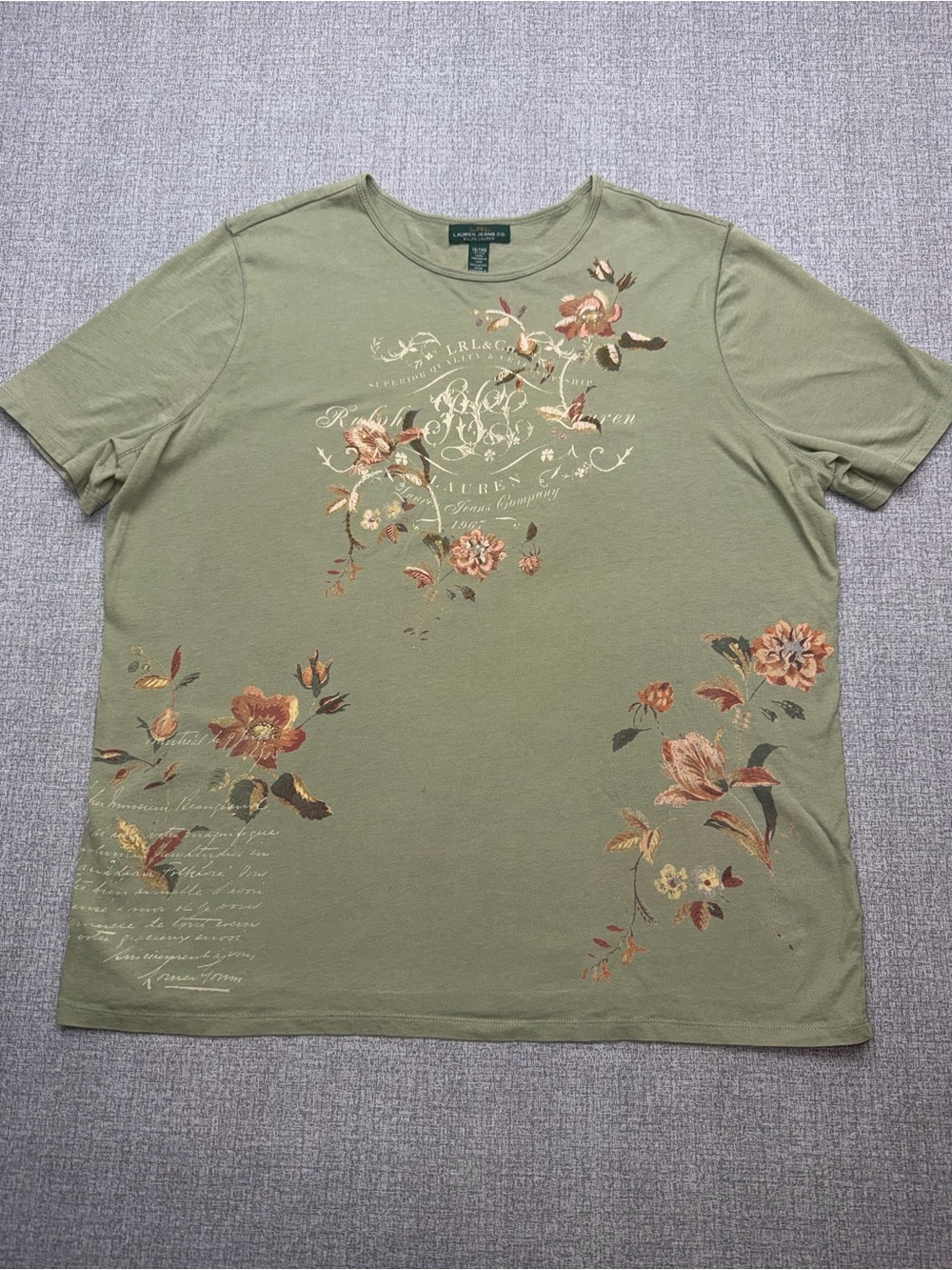 Lauren Jeans Co. Ralph Lauren Floral Graphic Embroidered Tee Top